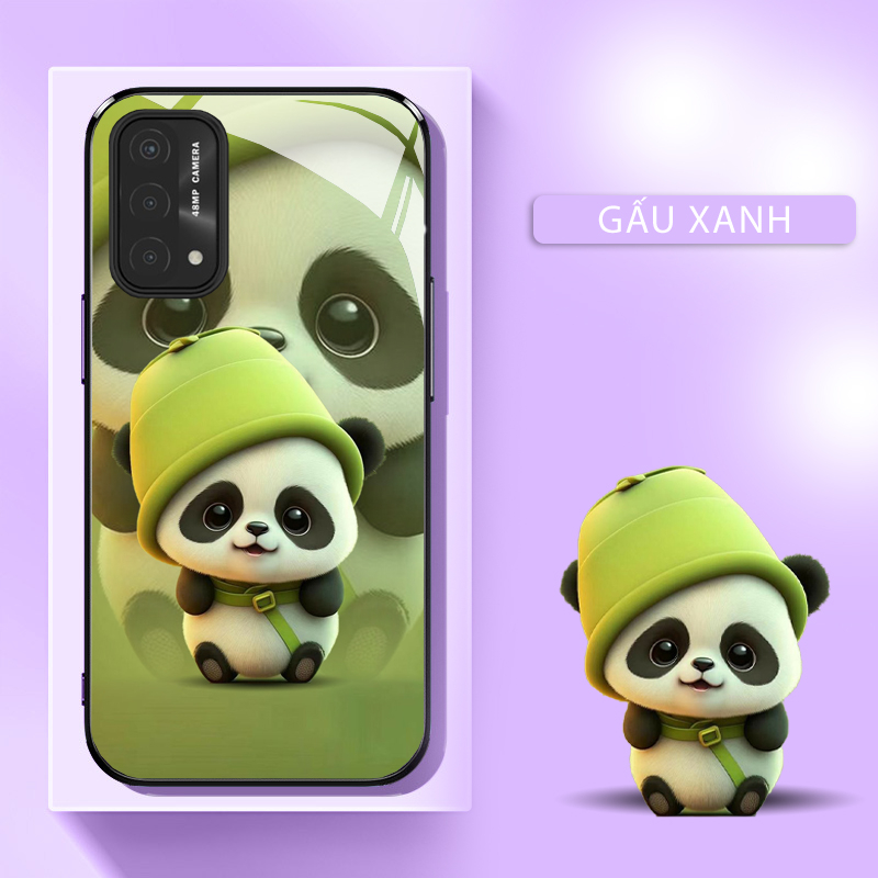 Ốp lưng oppo a74, a74 5g, a95 mặt kính cường lực, hình gấu trúc