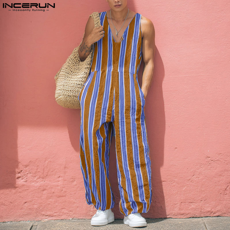 INCERUN%20Jumpsuits%20For%20Men%20Holiday%20Stripe%20V-Neck%20Sleeveless%20Baggy%20Leisure%20Western%20Style%20Overalls%20#0901%20-%20Image%203