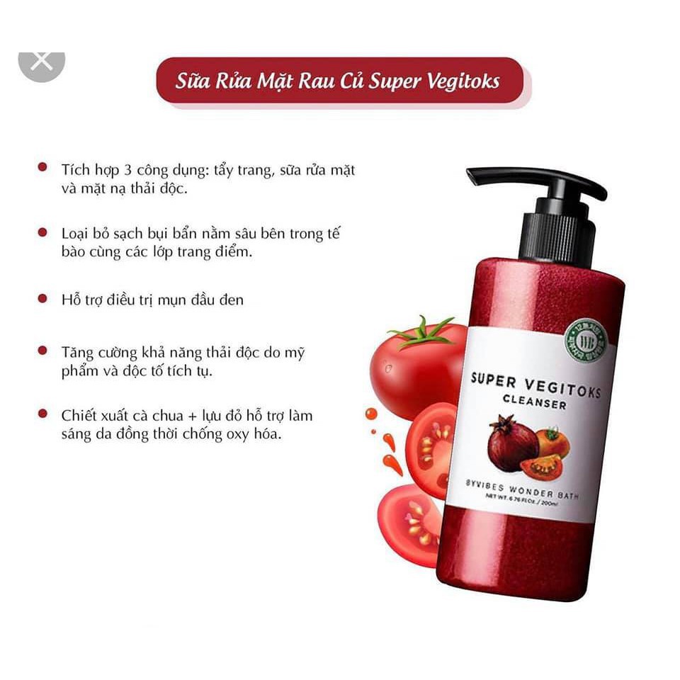 Sữa Rửa Mặt Rau Củ Wonder Bath Super Vegitoks Cleanser(chính hãng )  300ml