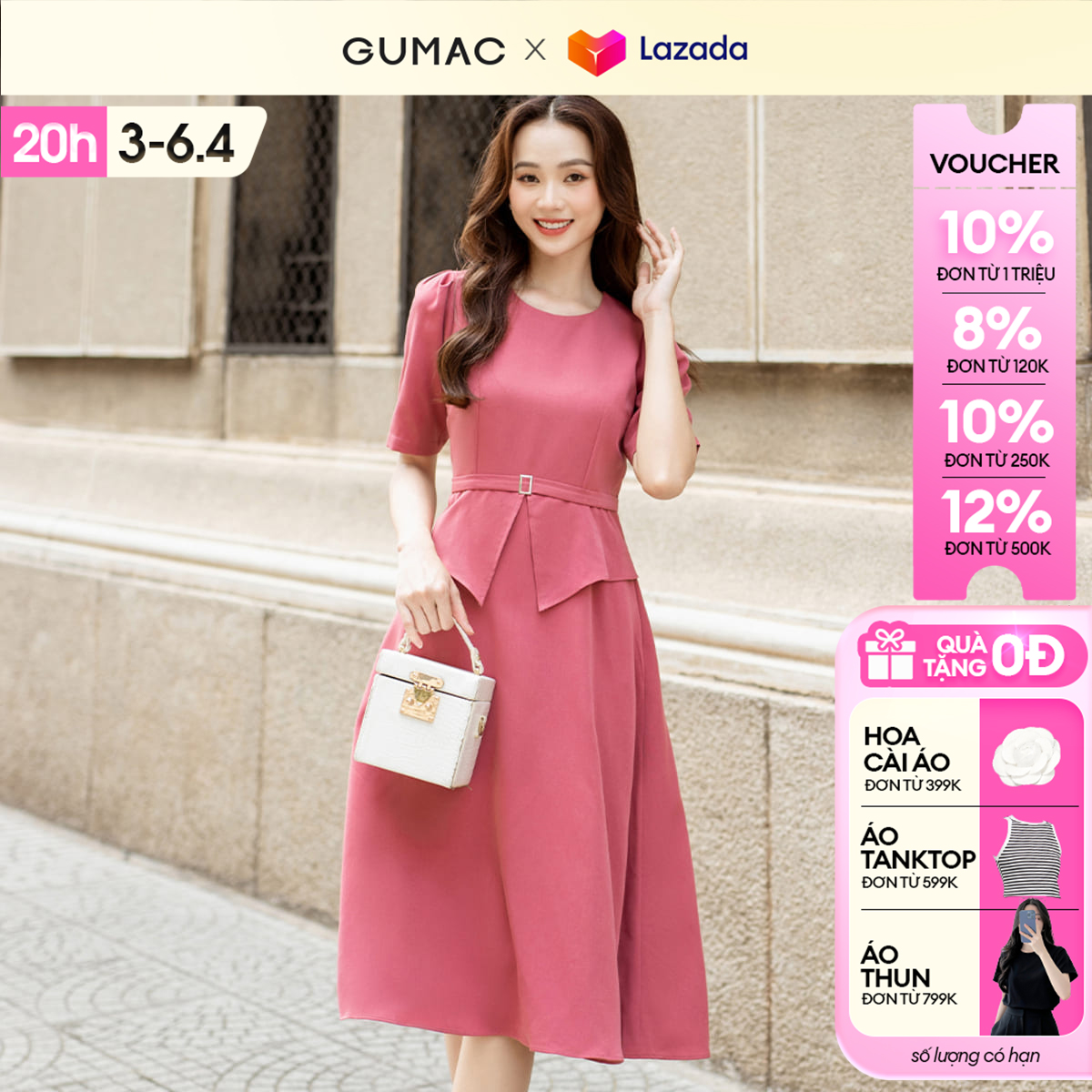 Đầm nữ Peplum phối belt GUMAC DD03028