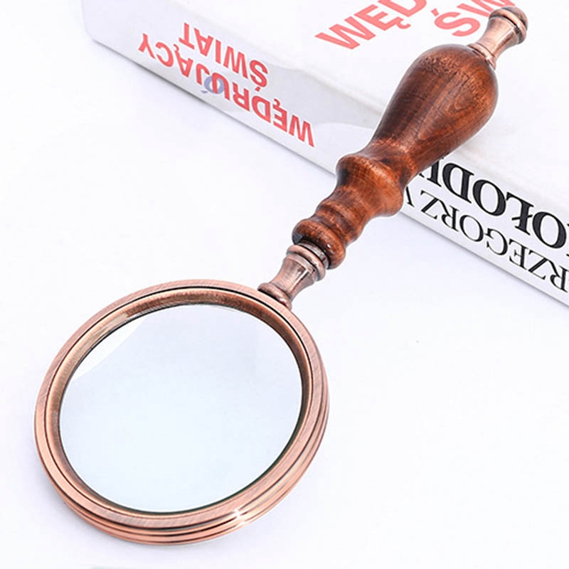 10X Magnifying Glass Retro Handheld Magnifier Wooden Handle Optical