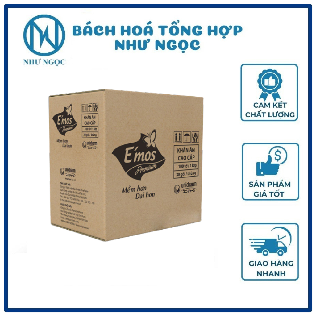 30 gói khăn giấy vuông emos premium khổ lớn - bách hóa tổng hợp như ngọc