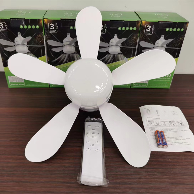 2024 New Fan Bulb Three-tone Dimming 4-speed Adjustable LED Small Ceiling Fan Light Remote Control Garage Bulb
