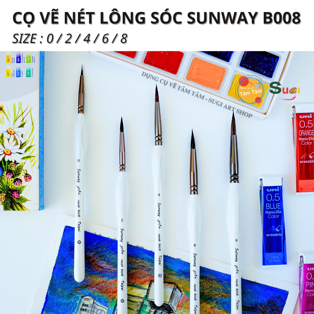 Cọ vẽ nét Lông Sóc thân trắng Sunway  B008