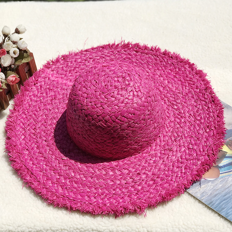 KYUSHUAD Hat - Natural rafi hat Sun block hat Beach hat Hand-made colored domed hat with large raw border