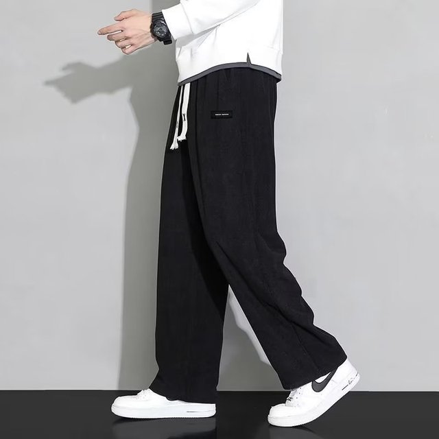 Spring Autumn Fashion Temperament Korean Corduroy Wide-leg Pants Man Loose Casual Solid Color Male Sweatpants Streetwear Clothes
