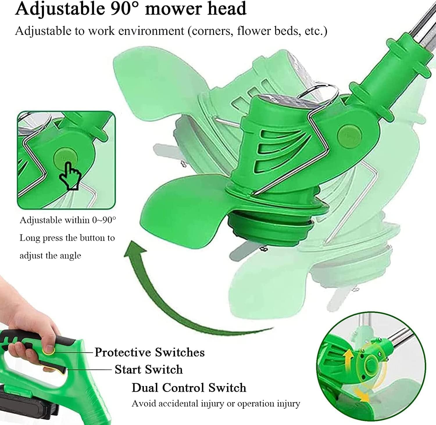 36V Cordless 3-in-1 Weed Wacker & Brush Cutter | Adjustable Telescopic Shaft & 90° Pivoting Head for Effortless Lawn, Garden, and Shrub Trimming | Includes 2 Batteries & Safety Gear. 