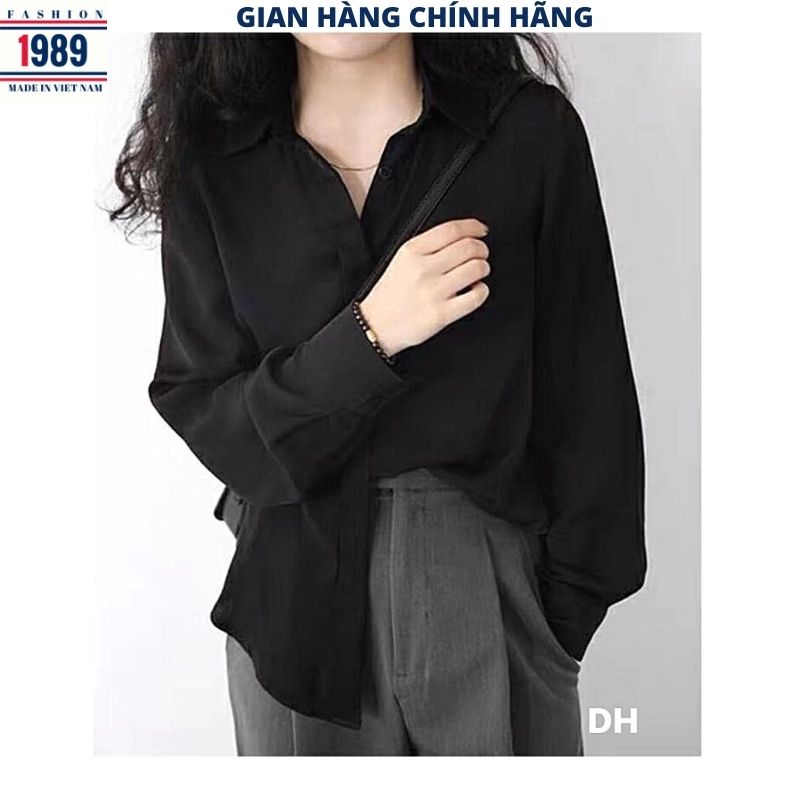 Áo sơmi unisex 2 mầu đen trắng kiểu dáng hàn quốc phom to rộng -thời trang 1989