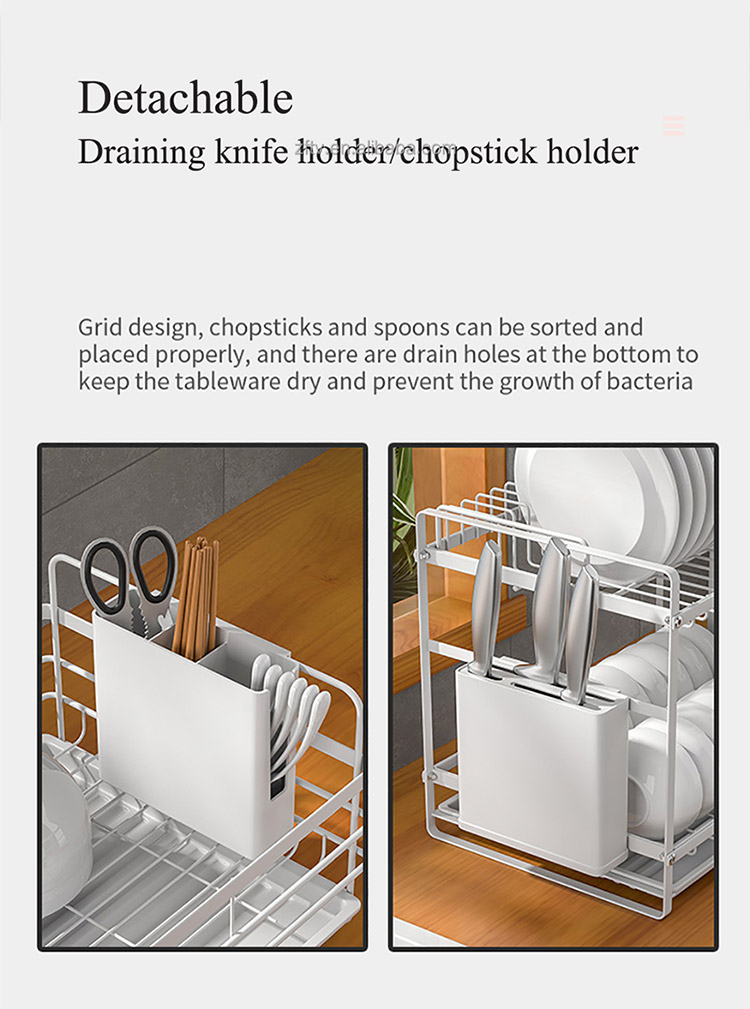 Kitchen shelves: double bowl rack with chopsticks storage drain rack, kitchen drain rack, dish storage dish rack