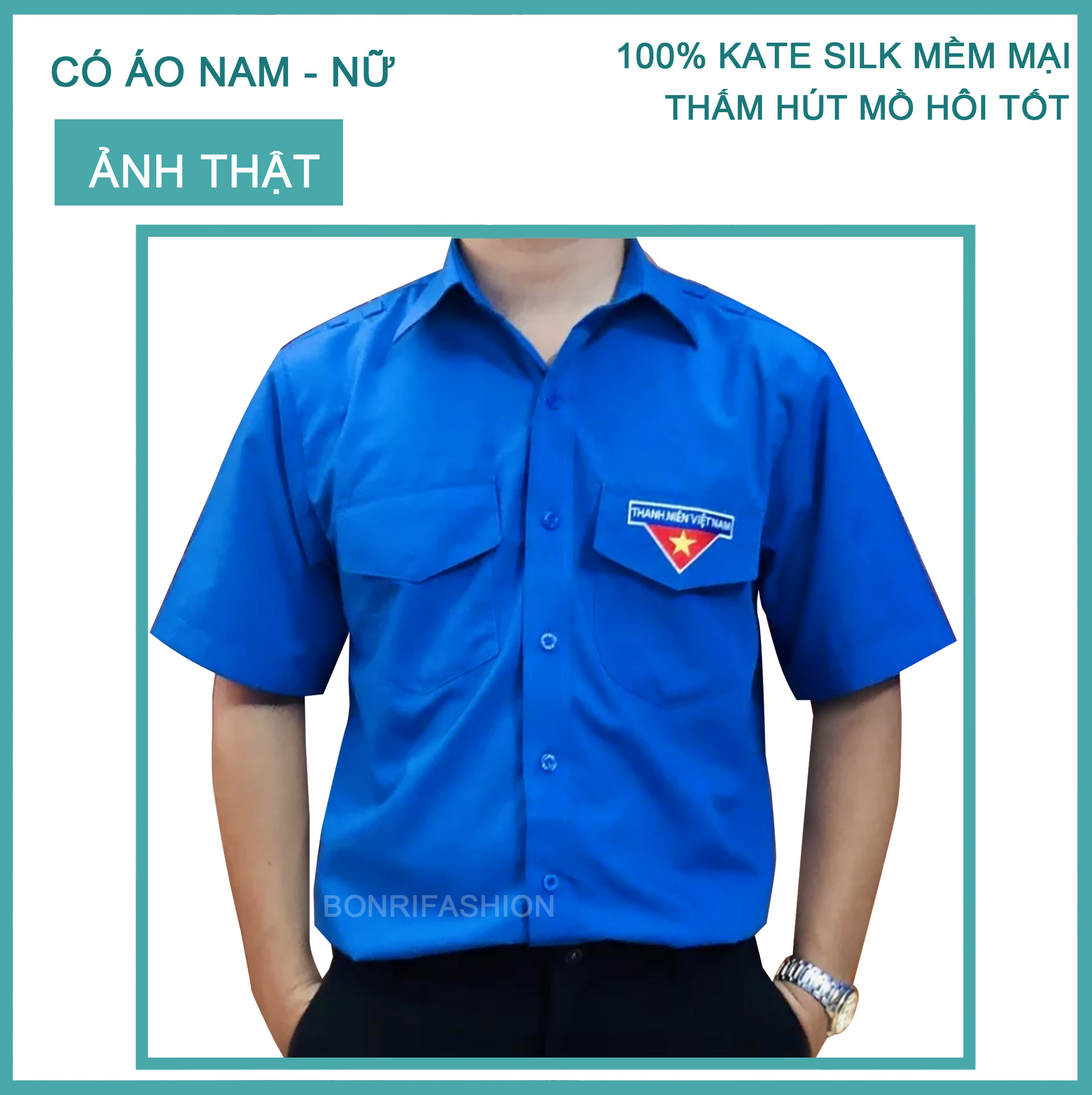 Áo sơ mi đoàn thanh niên tình nguyện cho nam tay ngắn cao cấp 50-95kg