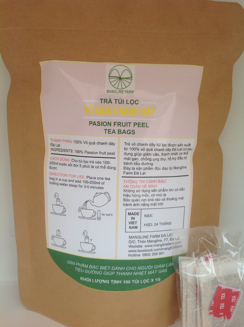 Sản phẩm mới độc lạ trà vỏ chanh dây túi lọc mangline farm đà lạt 100 túi - ảnh sản phẩm 5