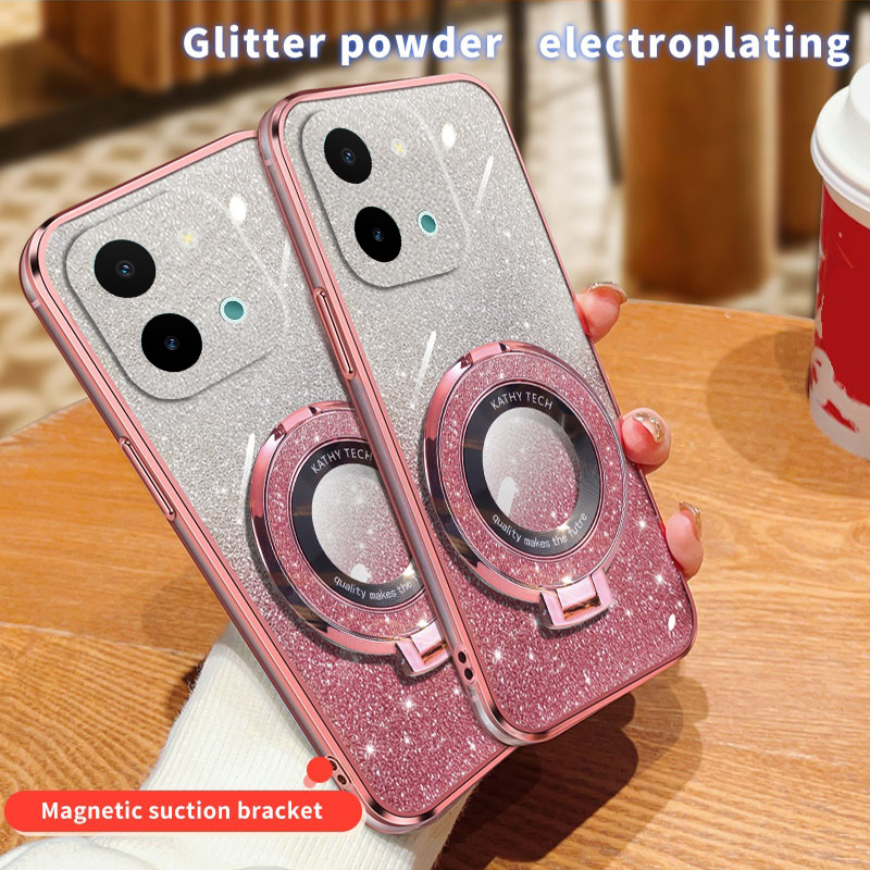 Phone cover vivo Y28 4G case Fashionable Frosted Silicone Soft Dustproof Bracket Adsorb For Vivo Y28 cases. 