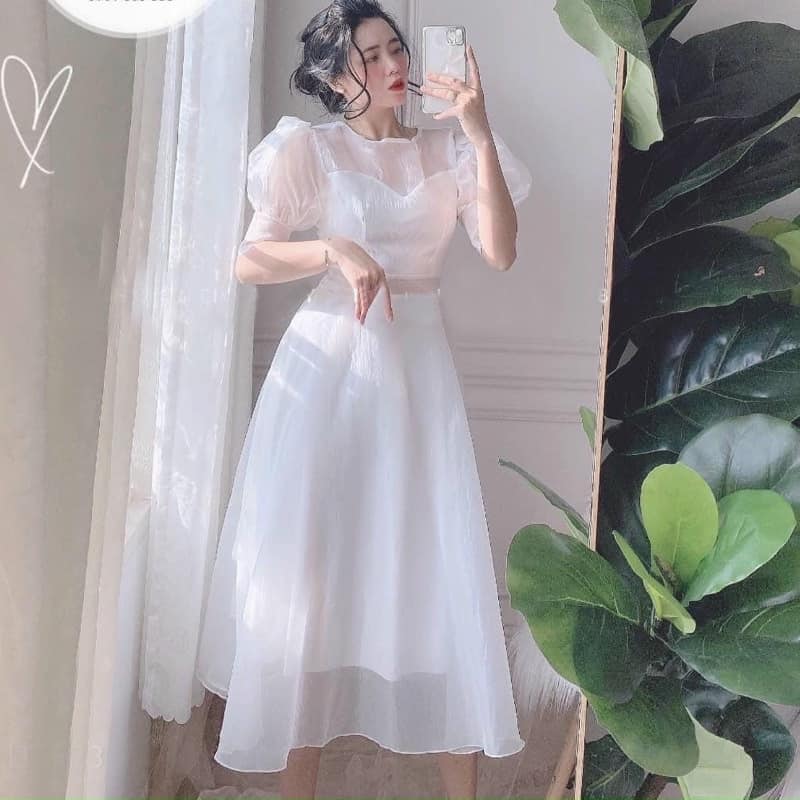 ĐẦM NỮ TRẮNG DẠNG XÒE DỰ TIỆC FREESIZE