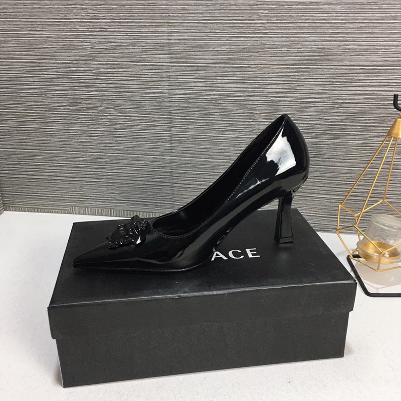 [Hàng Có Sẵn] Giày Cao Gót Versace Cao 7cm Màu Đen