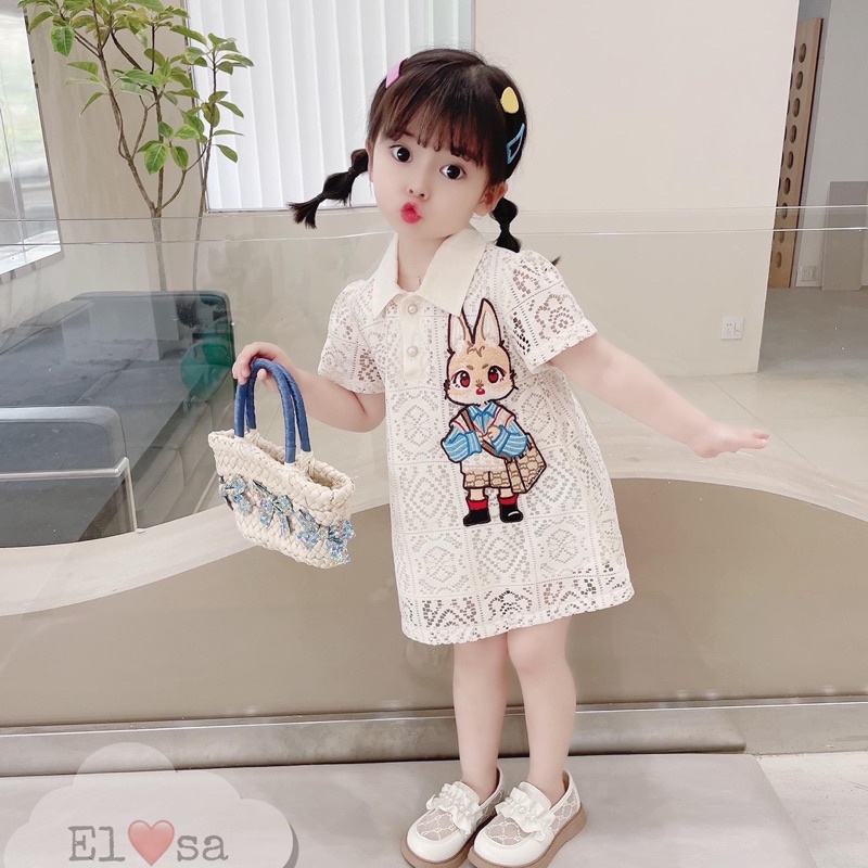 Váy đầm ren thỏ đeo túi cho bé gái