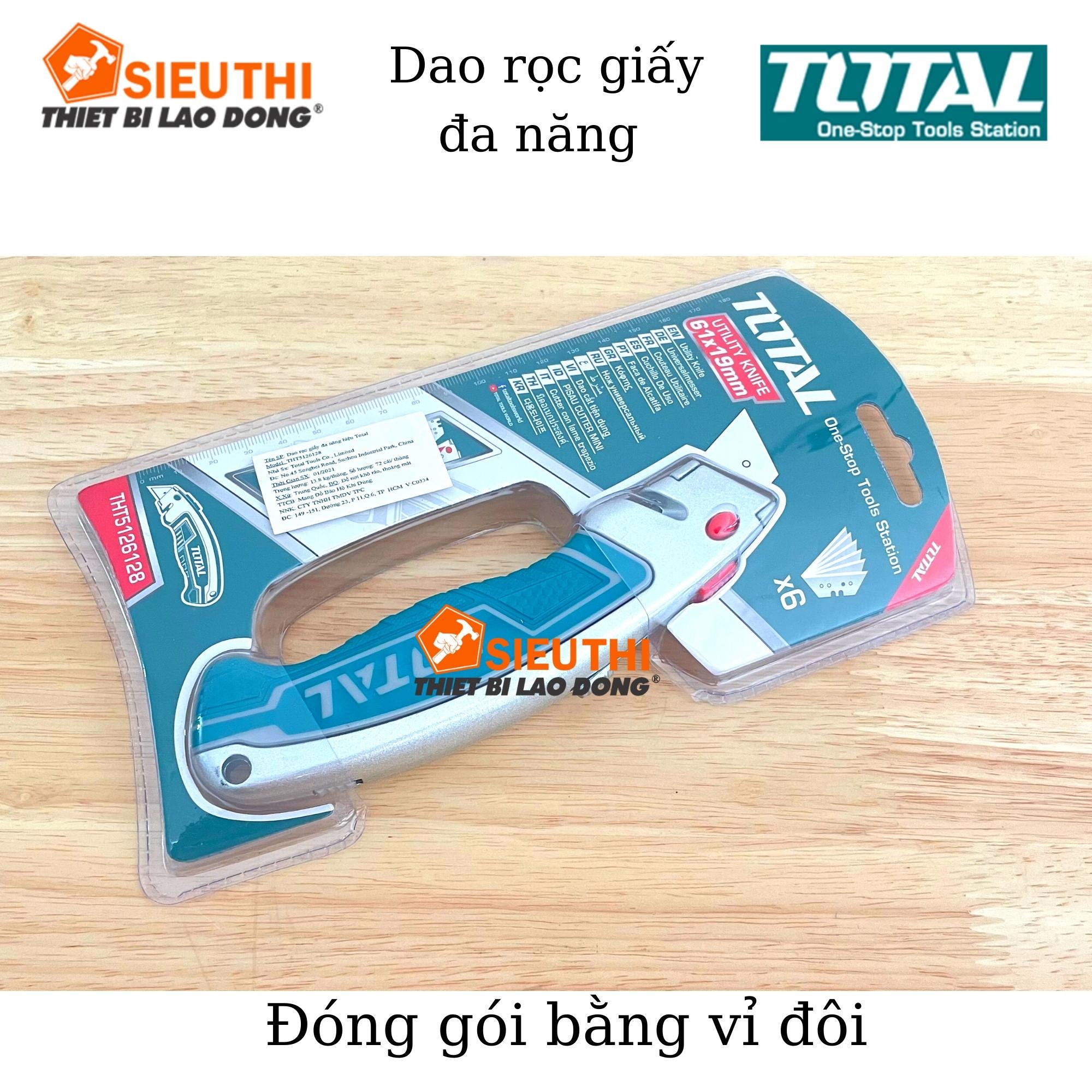 Dao rọc giấy đa năng TOTAL THT5126128 | dao cắt giấy kích thước lưỡi 61x19mm, lưỡi SK5, kèm 6 lưỡi