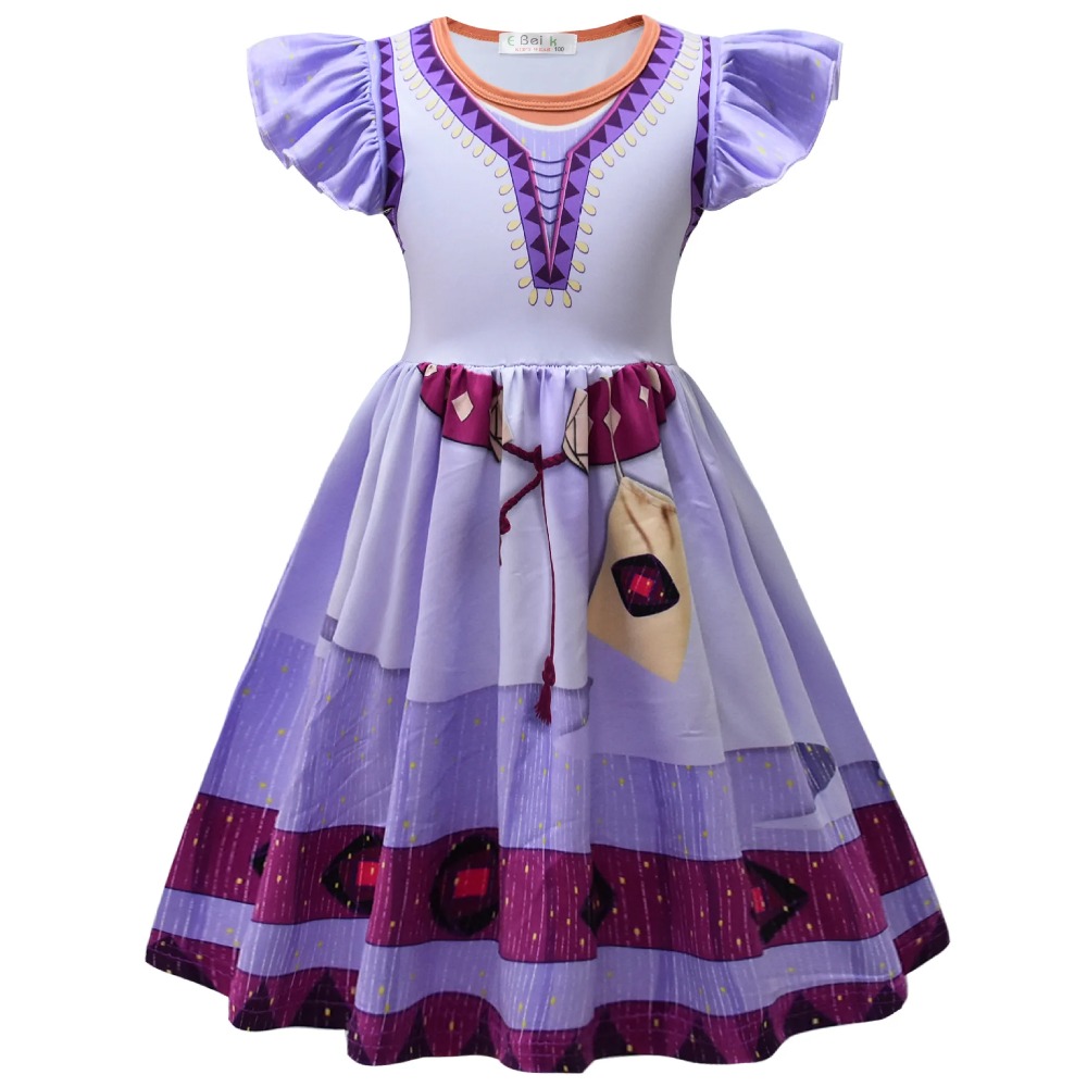 2023 New Movie Wish Asha Cosplay Costume Asha Princess Purple Long Dress  Cosplay Halloween Masquerade Costume For Girl