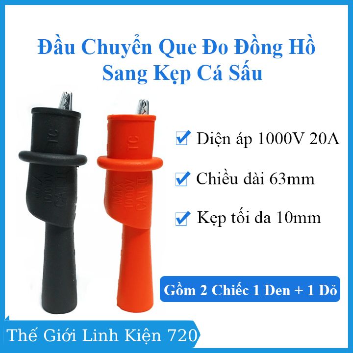 Bộ 2 đầu chuyển que đo đồng hồ sang kẹp cá sấu 1000V 10A