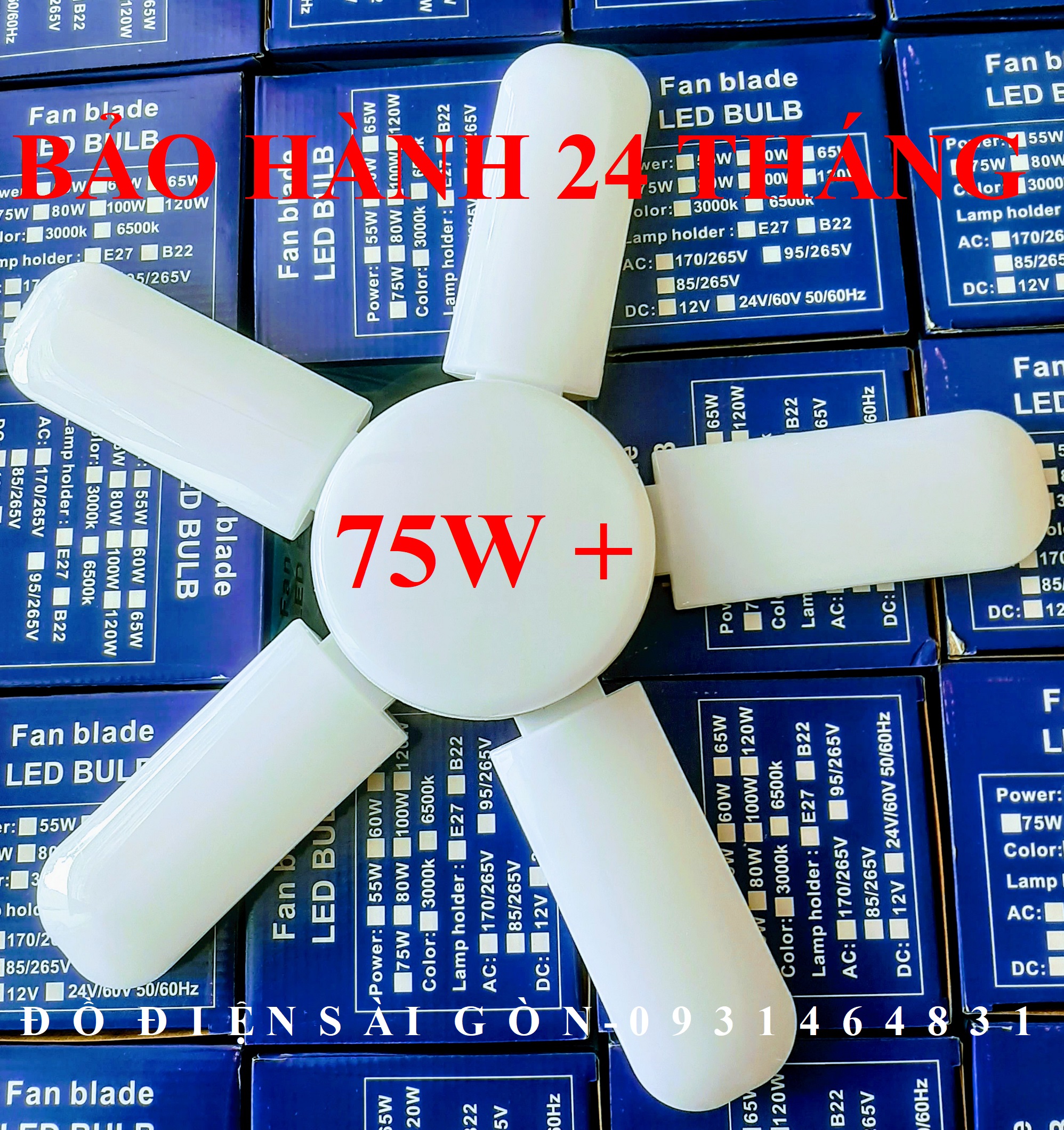 Đèn Led Hình 5 Cánh Quạt 75W+ Mẫu Mới Siêu Sáng Siêu To Bảo Hành 24 Tháng