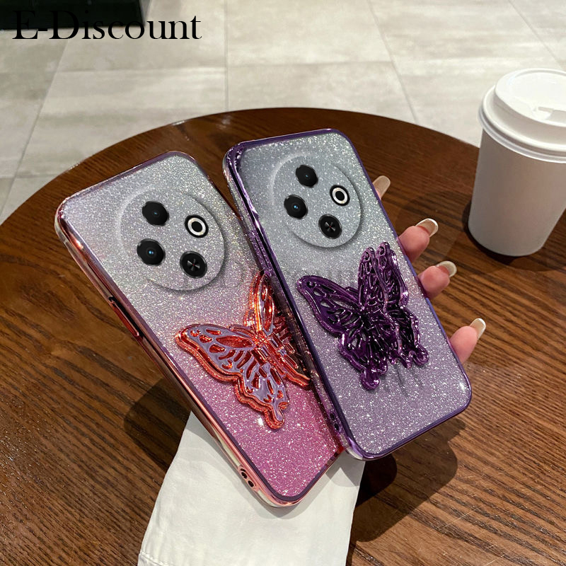 New Phone case Tecno Spark 30C Back cover with Cute Butterfly Stand Luxury Slim Gradient Clear Plating Glitter Girls For Tecno Spark 30C case. 
