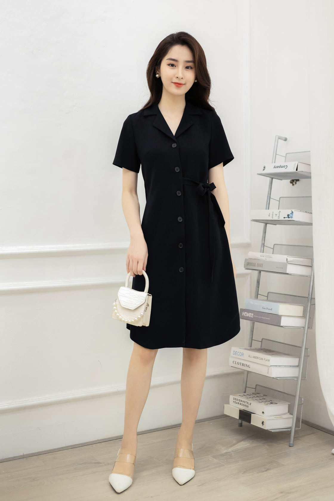 Váy suông nơ eo cổ vest TIIN STORE VHN188