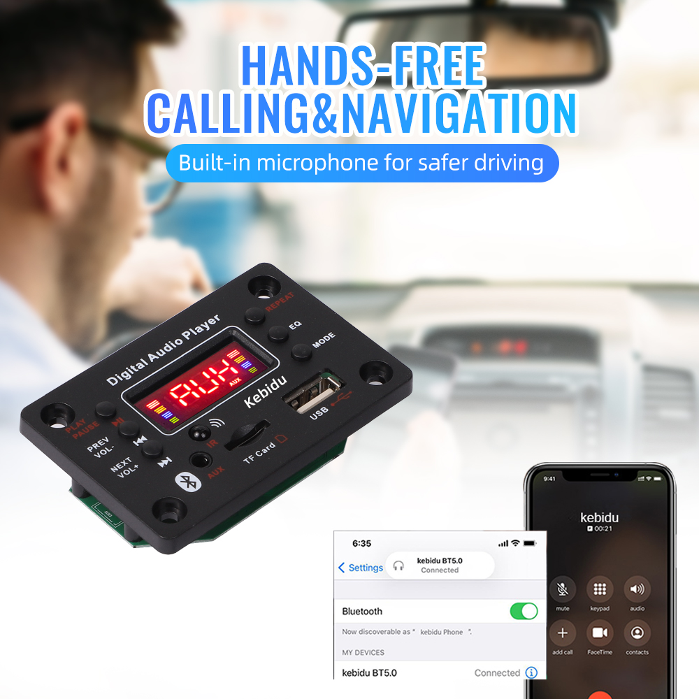 Aitemay 2x40W Amplifier Bluetooth 5.0 MP3 WMA Decoder Board DC 12V MP3 Player Car FM Radio Module Support USB TF AUX Handsfree Record