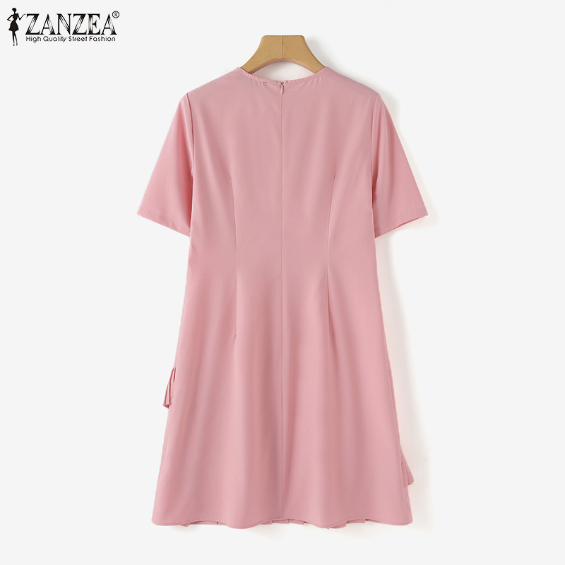 ZANZEA%20Korean%20Style%20Women's%20Dresses%20Commute%20Fashion%20Short%20Sleeve%20O%20Neck%20Patchwork%20Plain%20A-Line%20Dress%20-%20Image%207