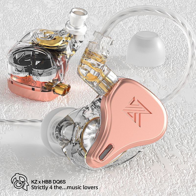 KZ × HBB DQ6S Wired In-Ear Headphone 3 Dynamic Driver Array Headset Strong Bass Smooth Mid Clear Treble Earphone Noise Canceling Metal In-Ear Monitor 3.5mm Plug 2pin 0.75mm Connector Sport Hifi Ear-buds With Lossless Transmission Sliver-plated Cable