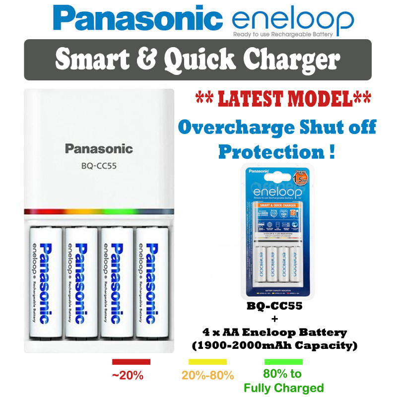 Panasonic Smart & Quick Charger BQ-CC55E + 4x Eneloop AA