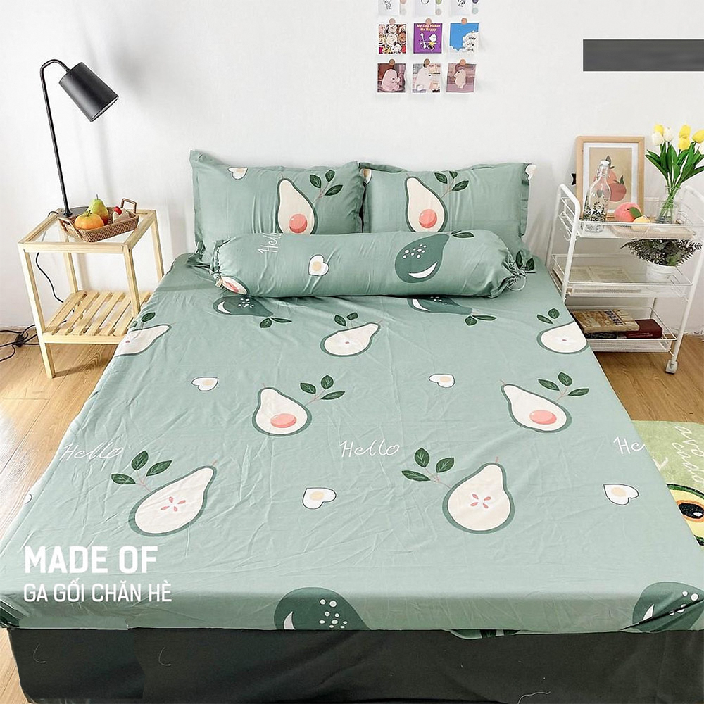 Sét ga gối 3 món 1m4x2m kèm 2 vỏ gối nằm 45x65cm, ga gối poly cotton bền đẹp