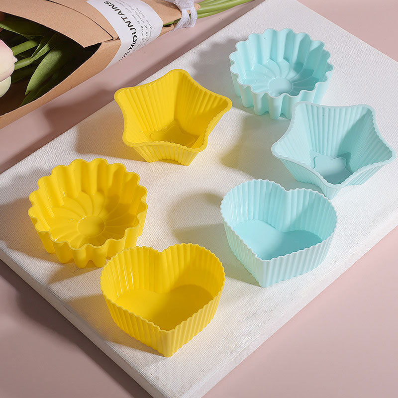 2Pcs/Set Silicone Cake Cup Mold 3D Round Square Heart Shape Cake Cup Muffin  Cupcake Kitchen Bakeware Maker DIY Cake Decor Tools