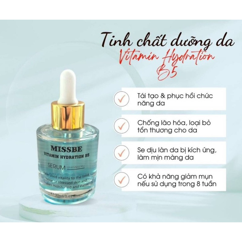 Serum Missbe Phục Hồi và Chống Lão Hoá Da Vitamin Hydration B5 30ML& 100ML