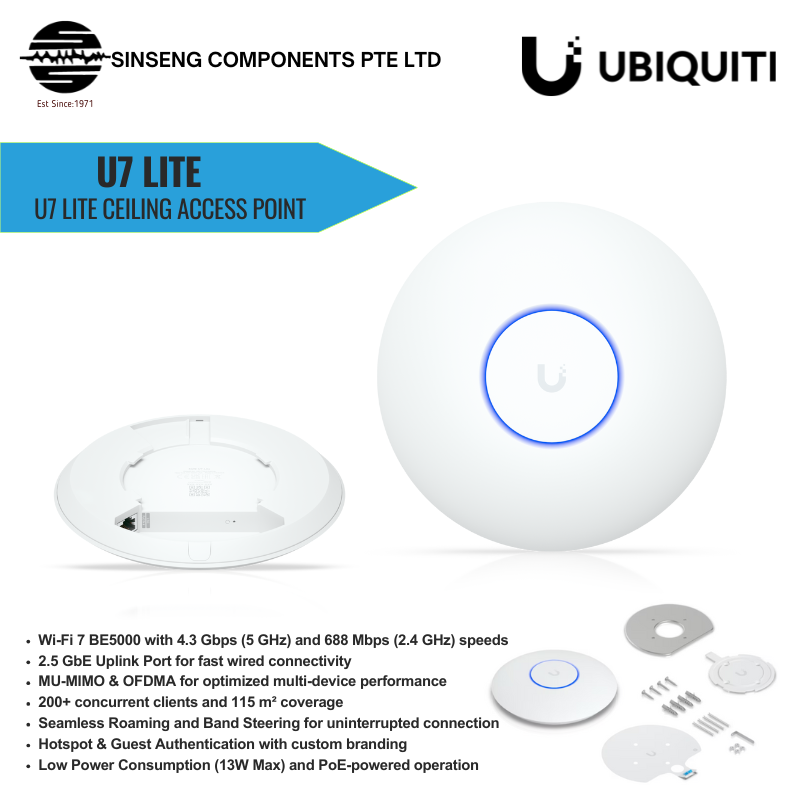 Ubiquiti Unifi U7 Lite - U7-Lite Dual-Band WiFi 7 Compact, Ceiling