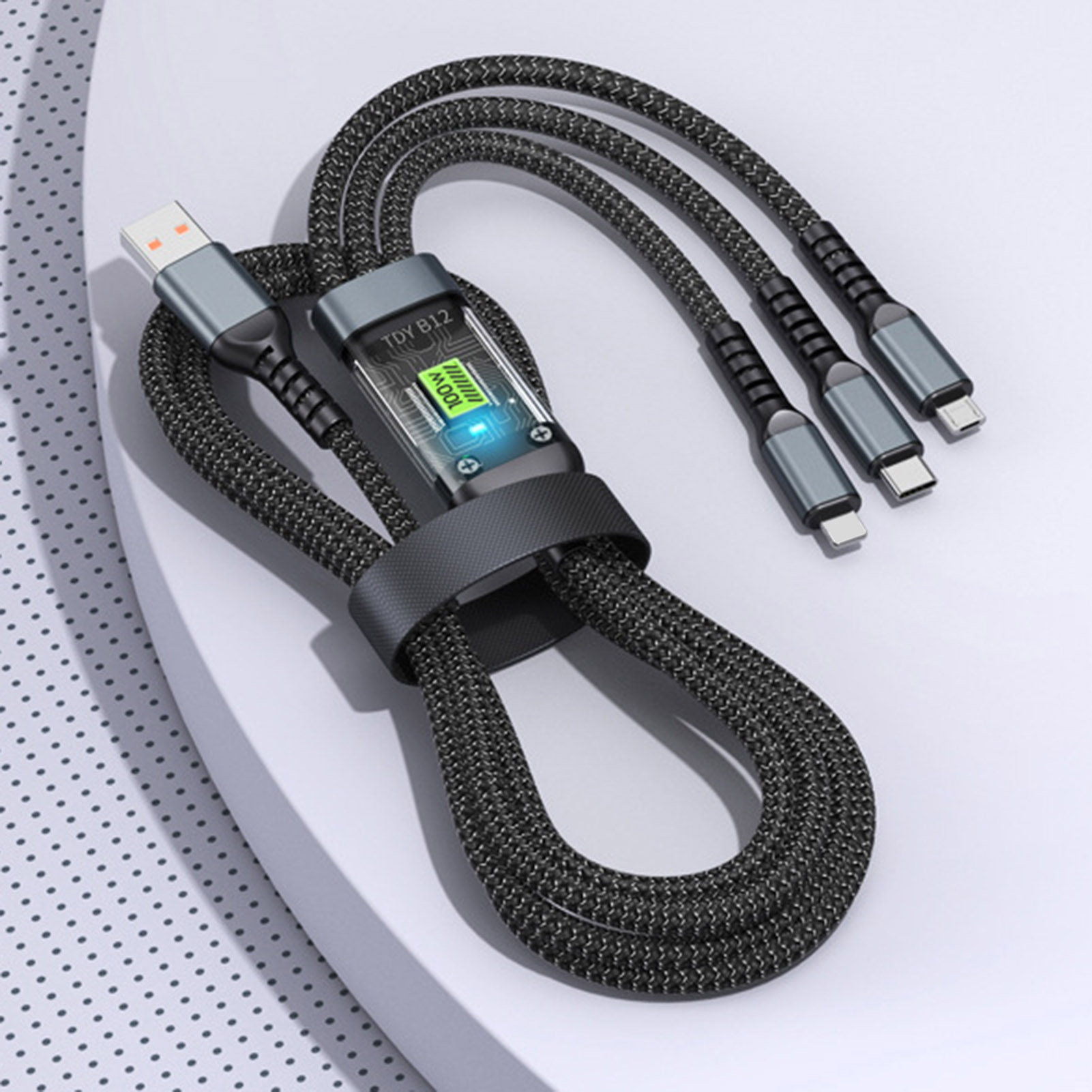 100w Fast Charging Cable High Power Usb Cable 3-in-1 Fast Charging Cable with Type-c and Micro Usb Connectors Multi Charger Cable for Universal Devices Nylon Braided