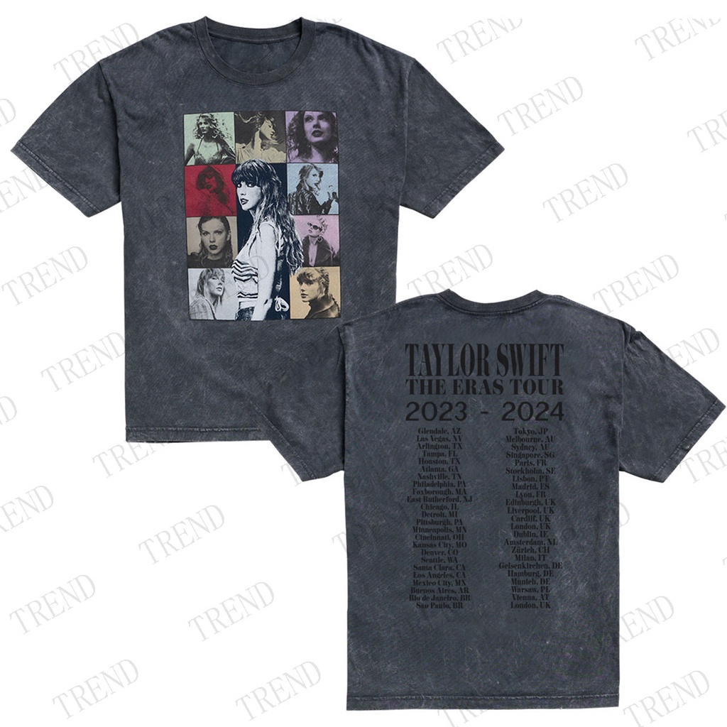 Taylor Swift The Eras Tour 2023-2024 Concert Wash Cotton T-shirt Men's and Women's Plus Size Vintage Fashion Loose Short Sleeve Top Harajuku Summer Street Casual Shirt T-shirt