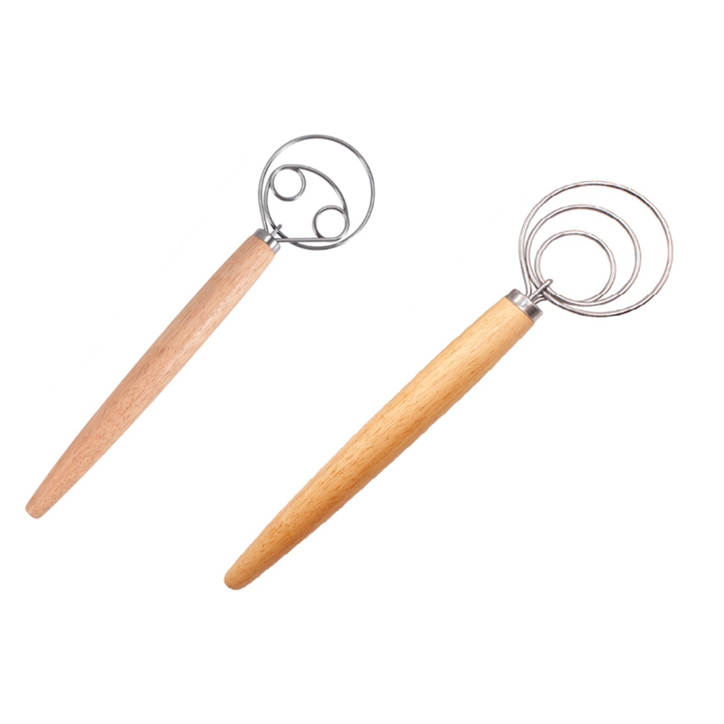 Danish Dough Whisk Dutch Style Bread Dough Hand Mixer Wooden Handle Kitchen