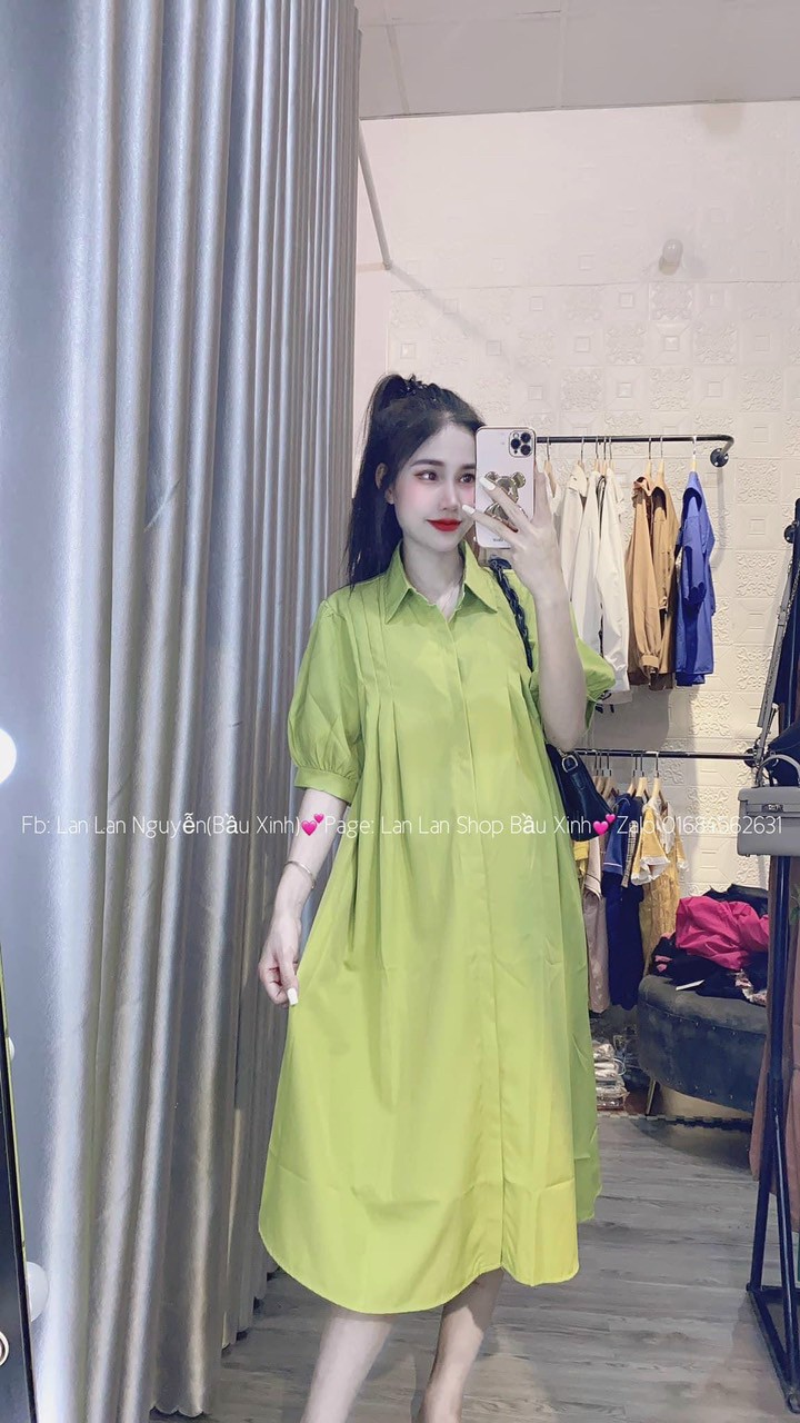Đầm bầu đẹp thời trang sơ mi dáng dài- váy bầu mẫu mới chất siêu đẹp giá siêu rẻ