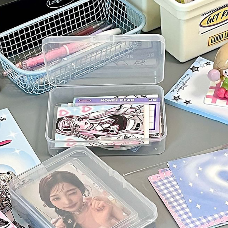 New Transparent Plastic Storage Box Photocards Small Card Storage Box Desk Organizer Box Classification Box Stationery. 