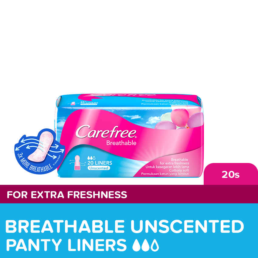 Carefree Breathable Unscented Panty Liners 20s Feminine Care, Odor