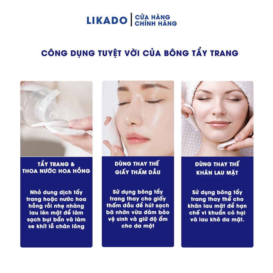 Bông tẩy trang Likado 3 lớp chất liệu cotton dày dặn túi 222 miếng