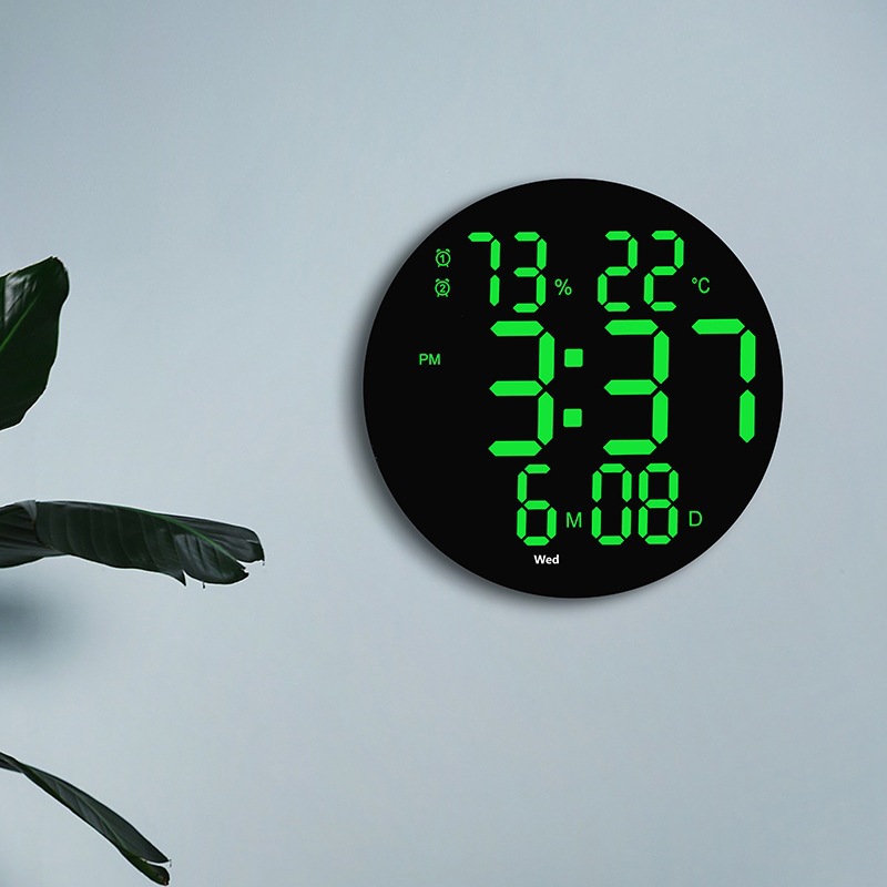 Clock 10 inch simple LED wall clock multi-function clock electronic clock mute temperature and humidity alarm clock