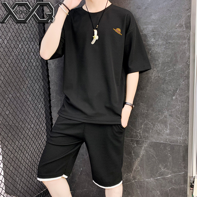 [Freeship MAX] Bộ Quần Áo Thun Unisex Tay Ngắn Cổ Tròn In Hình Mũ Rơm Nhỏ Phong Cách Trẻ Trung Cá Tính Năng Động Rich Man MEN QA 082
