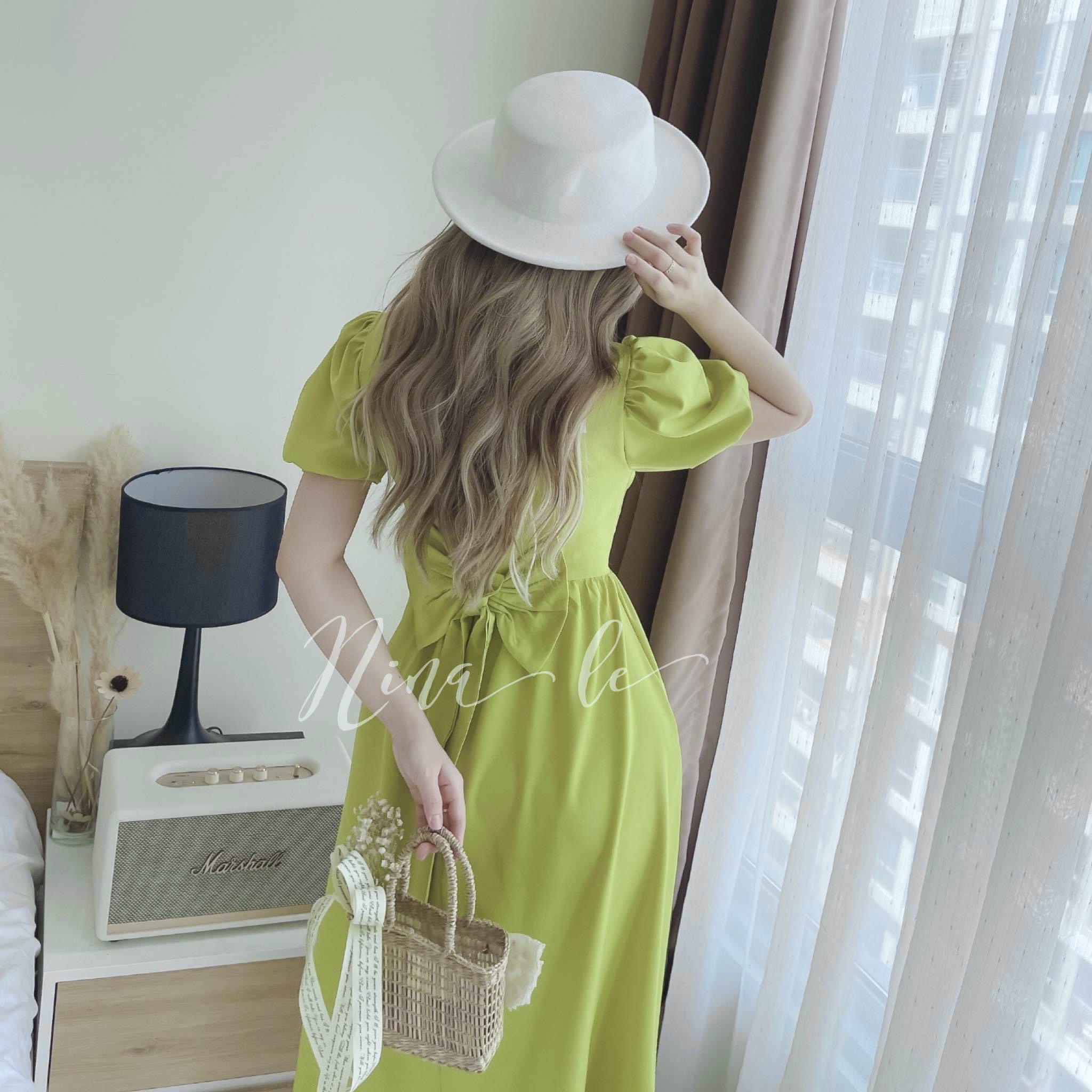 Đầm Nữ Tay Phồng Xoè Tiểu Thư Nhúng Eo