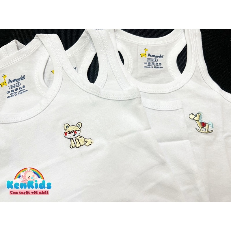 (7-19kg) COMBO 3 Áo ba lỗ trắng chất mát cho bé trai/ gái