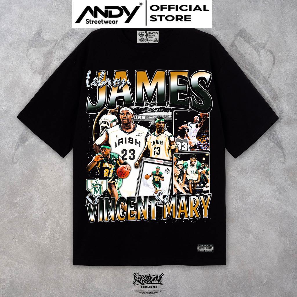 Áo thun bóng rổ Lebron James Irish "23" Bootleg Rats Tee Oversize