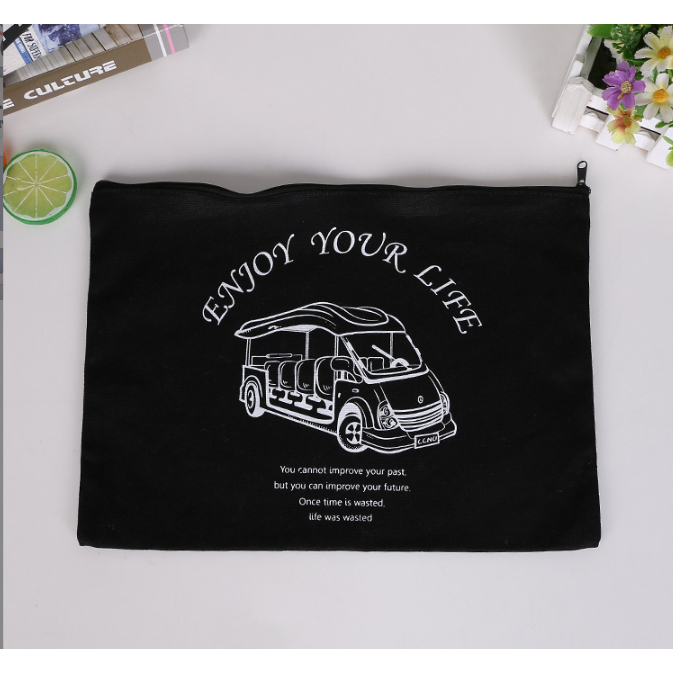 Túi vải Canvas dây kéo hộp bút chì đơn giản đựng đồ cá nhân Trương Gia Túi Vải - Túi Canvas