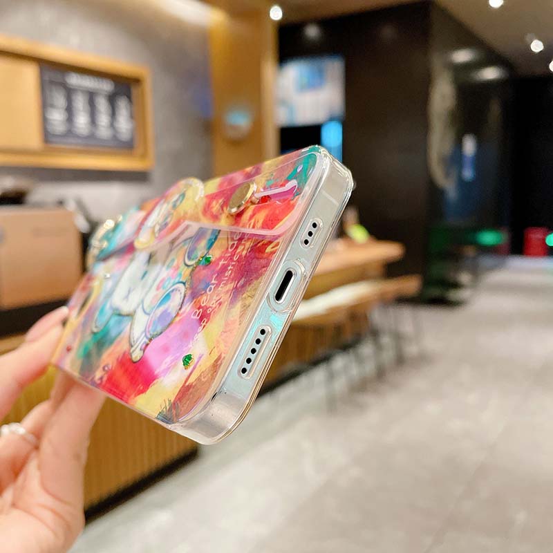Phim hoạt hình Bling Vòng đeo cổ tay Gấu bạo lực Vỏ điện thoại cho Iphone14Promax 14Plus 13 13promax 12 Pro Max 11 7 8Plus XR XS MAX Vòng đeo tay Phụ kiện Bao mềm Coque