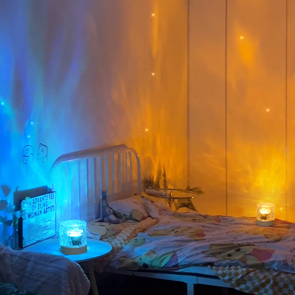 Nightlight ins Dynamic water ripple atmosphere Creative Bedroom bedside flame lamp