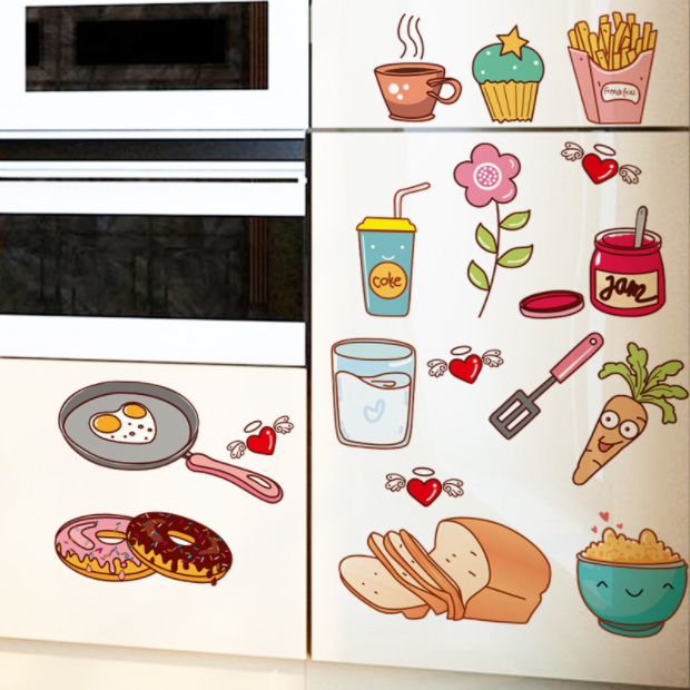 Decal trang trí tường - Đồ ăn và dụng cụ bếp