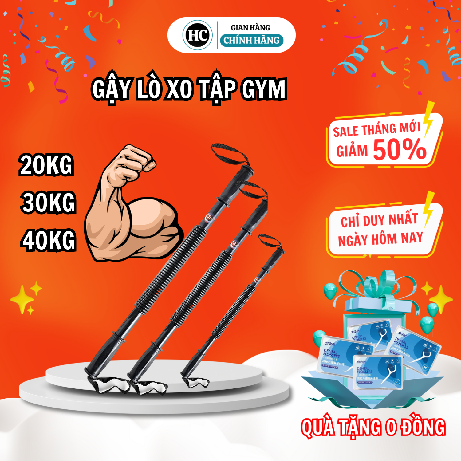 Gậy bẻ tập cơ tay, cơ bụng lò xo lực bẻ 20 , 30 ,40 kg.